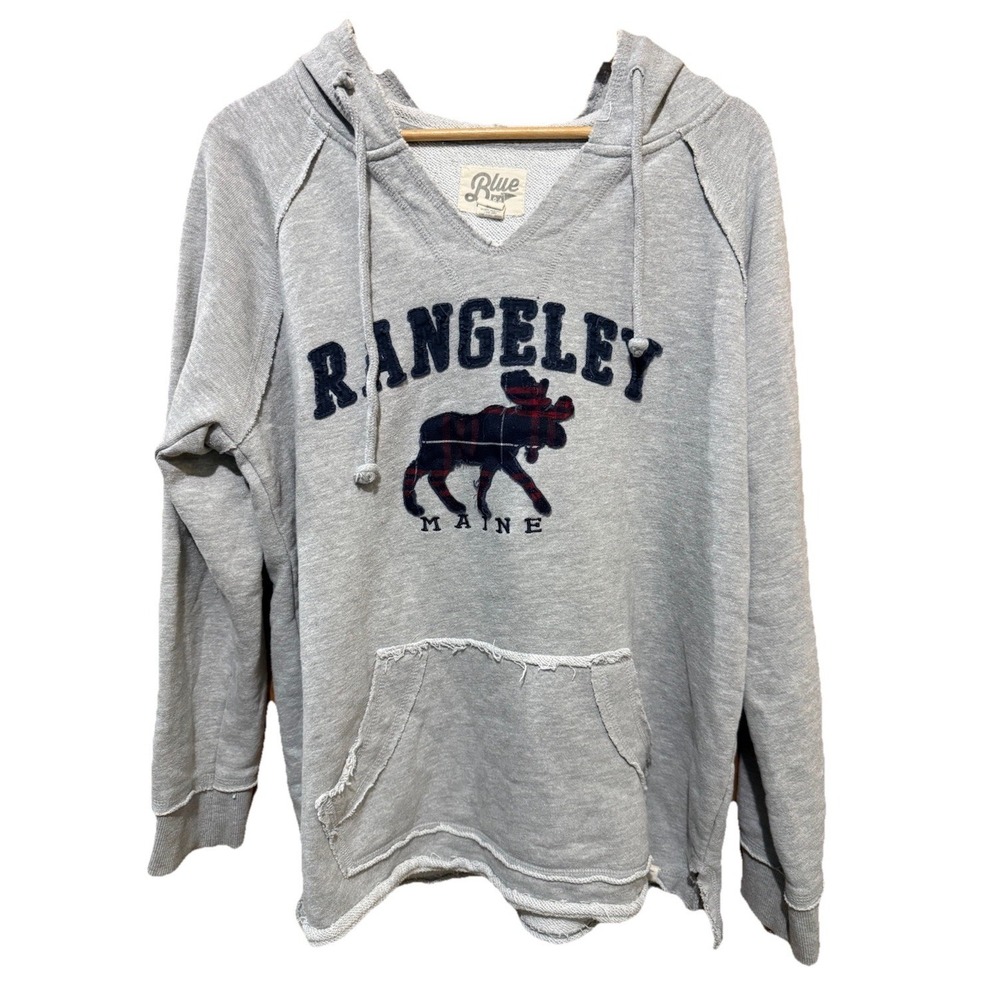Blue 84 Womans XL‎ Pullover Hoodie Gray Distressed Logo Rangeley Maine Moose